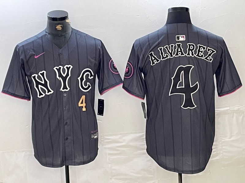 Men New York Mets 4 Alyarez Black City Edition 2024 Nike MLB Jersey style 3